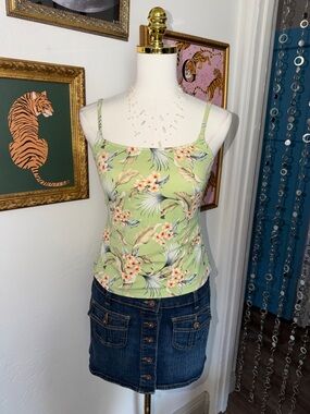 Vintage Y2K Floral Spaghetti-Strap Tankini  in Light Green